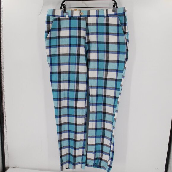 Loudmouth Pants Mens 40 L32 Bad Golf Cotton Flat Front Chino Retro Plaid Pockets - Picture 1 of 14